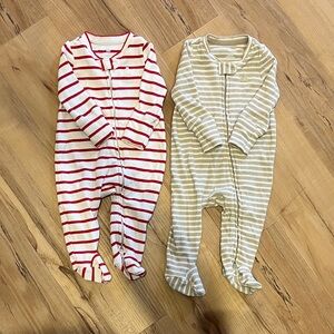 GAP Striped Zip-Front Baby Footies - Red & Beige Stripes